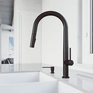 Greenwich Single-Handle Pull-Down Sprayer Kitchen Faucet with Soap Dispenser in Matte Black
