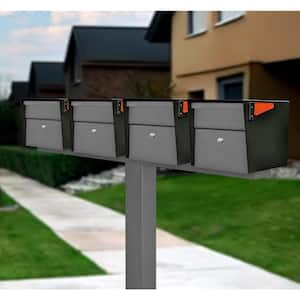 Mail Manager X4 Locking Mailbox Combo Kit with In-Ground Post, Black & Granite, 4 Compartment High Security Cluster