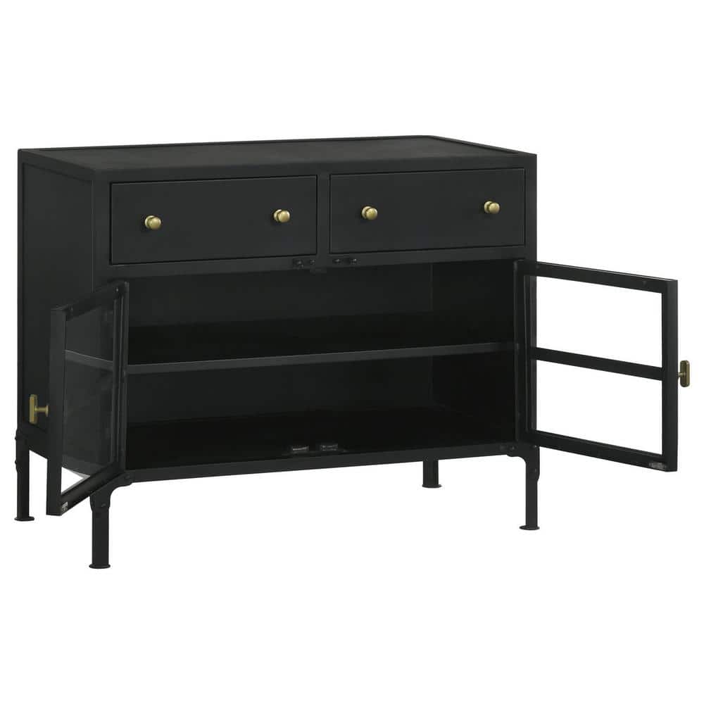 Black Metal Office Cabinet with Adjustable Shelving and Glass Doors