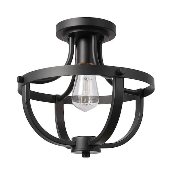 Globe Electric 12 in. 1-Light Matte Black Semi-Flush Mount Ceiling Light