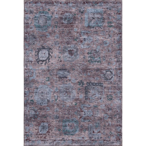 Mayfield Premium Machine Washable Abstract AMF2429 Plum 5 ft. x 7 ft. 6 in. Area Rug