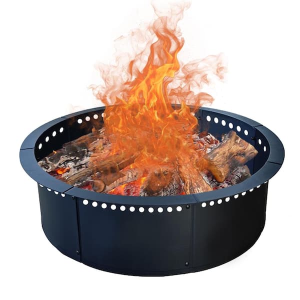 40 in. Outer 36 in. Inner Smokeless Fire Pit Ring, Heavy Duty Steel DIY Fire Pit Liner, Black, 8-Piece