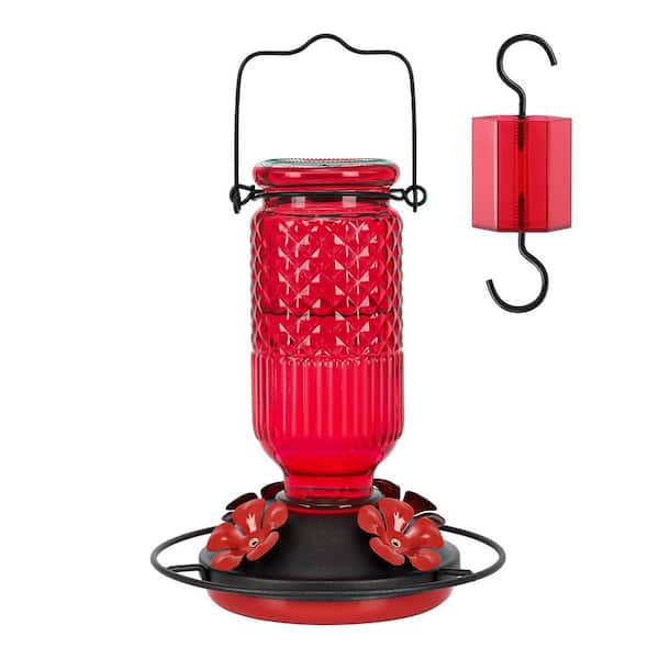 16 oz. Red Glass Hummingbird Feeder with 4 Bee Guard Ports and Ant Moat for Outdoor Hanging as Gifts for Women (1-Pack)
