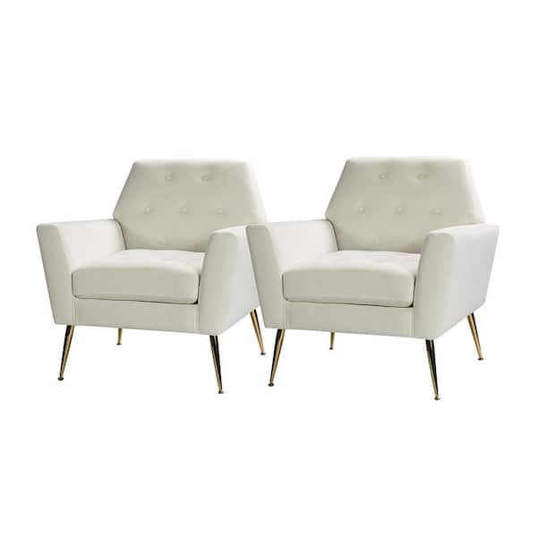 JAYDEN CREATION Ernesto Ivory Armchair with Metal Base Set of 2