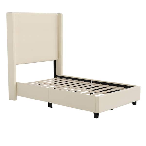 TAYLOR + LOGAN Beige Wood Frame Twin Platform Bed