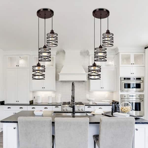 Jasslynn 40 Watt 3 Light Oil Rubbed Bronze Modern Pendant Light with Cylinder Seeded Glass Shade for Living Room Foyer