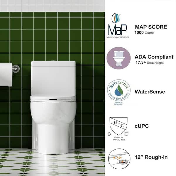 Abruzzo 1.1/1.6 GPF Tornado Flush One-Piece Toilets, Water-Saving