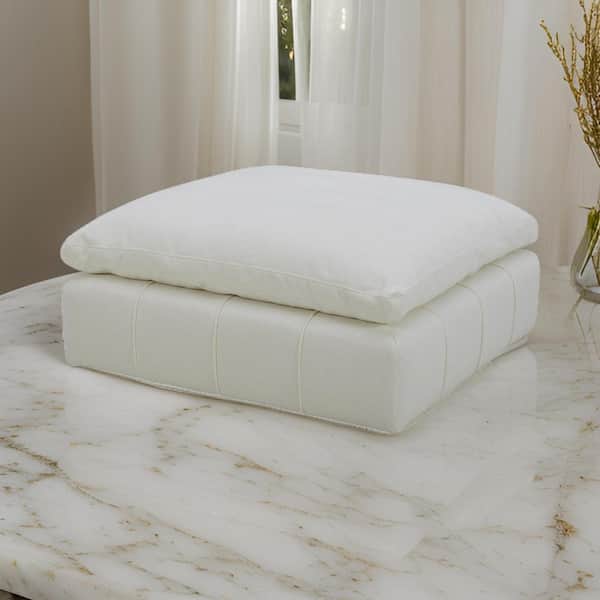 Benjara Off White and Black Polyester Rectangle Accent Ottoman Medium