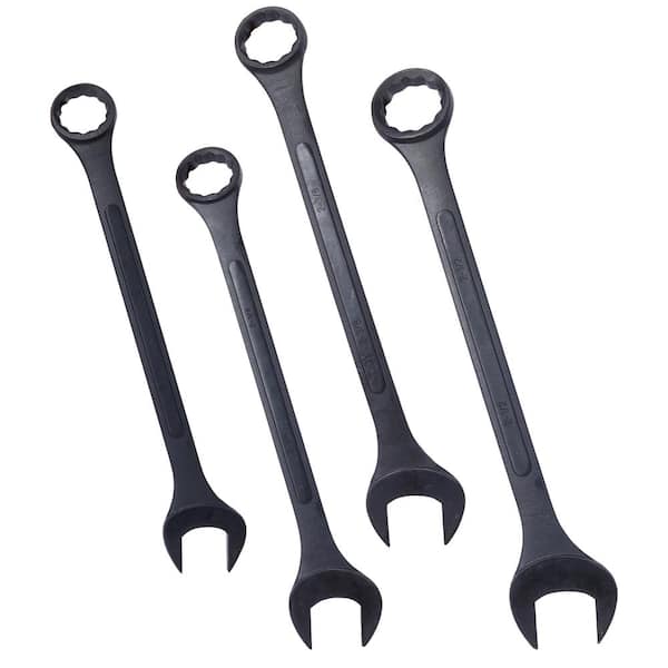 4-Piece Jumbo Combination Wrench Set Extra Large, Storage Bag Included in Black
