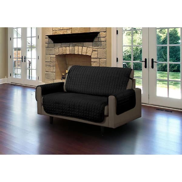 Unbranded Black Microfiber Loveseat Pet Protector Slipcover with Tucks and Strap