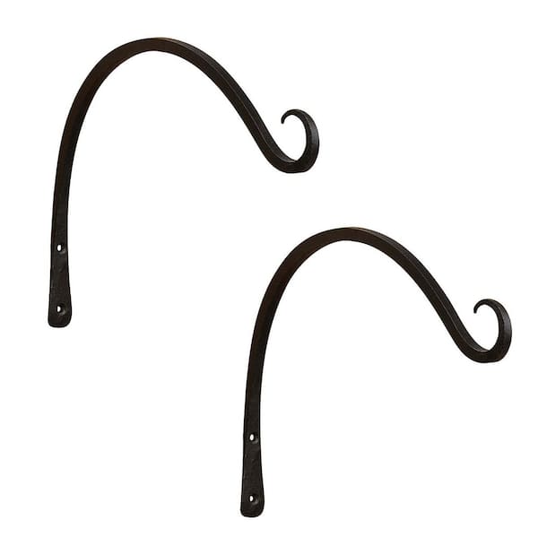 ACHLA DESIGNS Set of 2 Wall Mounted Up Curled Metal Brackets, 12 in. Tall, Black Powder Coat Finish
