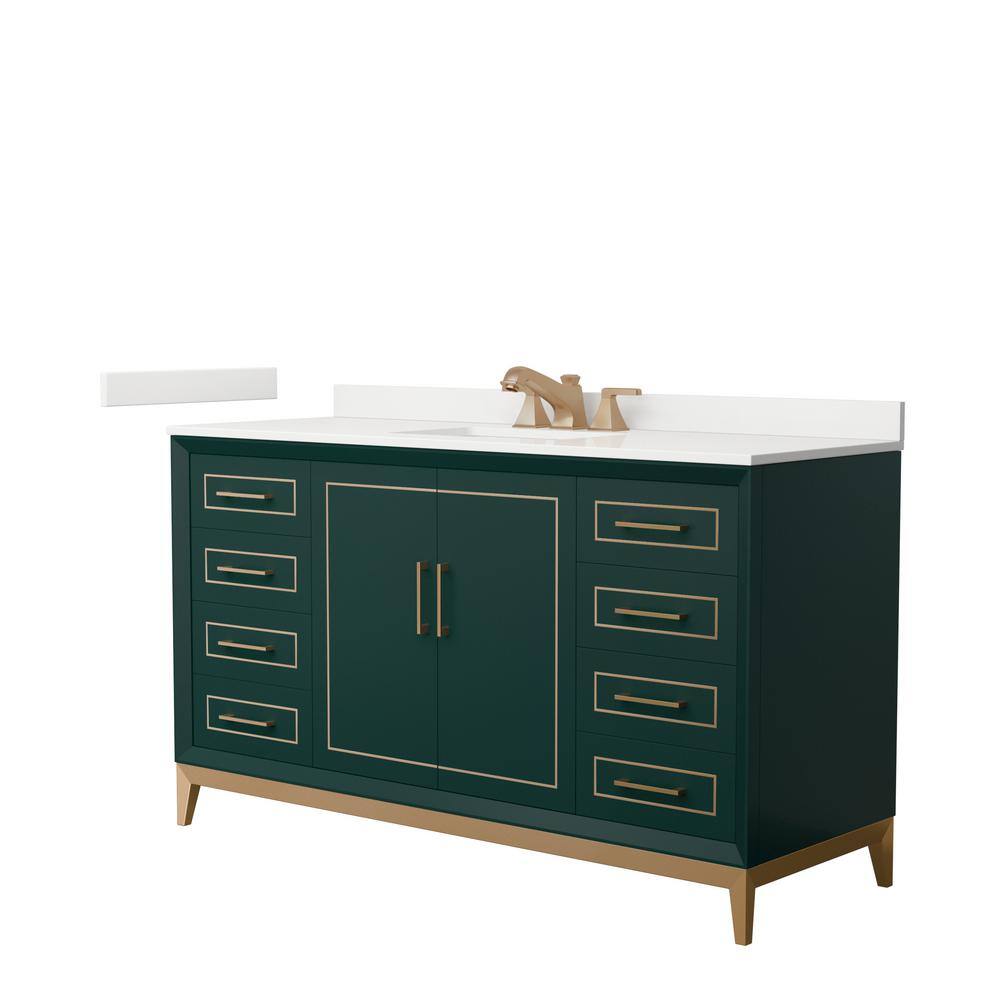 Wyndham Collection Marlena 60 in. W x 22 in. D x 35.25 in. H Single Bath Vanity in Green with White Quartz Top, Green with Satin Bronze Trim -  840193374126
