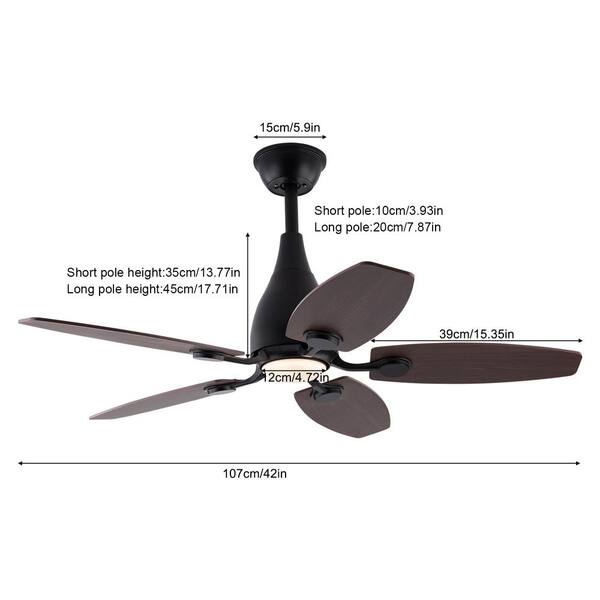 OUKANING 42 in. Indoor Black Modern 6-Speed Ceiling Fan with 3 