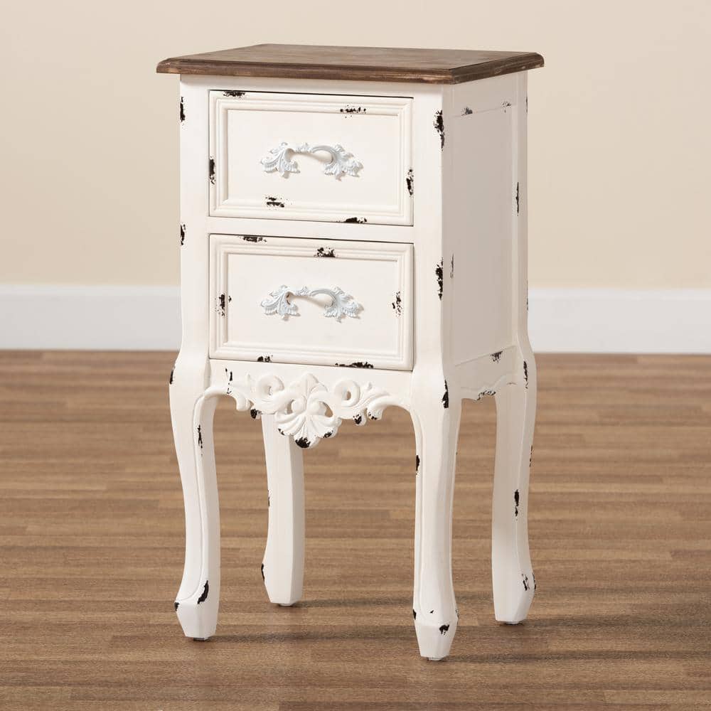 Baxton Studio Levron 2 Drawer Walnut Brown and Antique white Nightstand 26.77 in. H x 14.57 in. W x 11.81 in. D 194 11954 HD The Home Depot