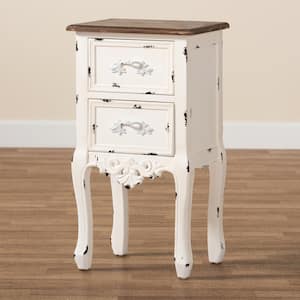 Levron 2-Drawer Walnut Brown and Antique white Nightstand (26.77 in. H x 14.57 in. W x 11.81 in. D)