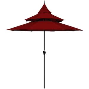 9 ft. Steel Crank Market Pagoda Patio Umbrella in Burgundy