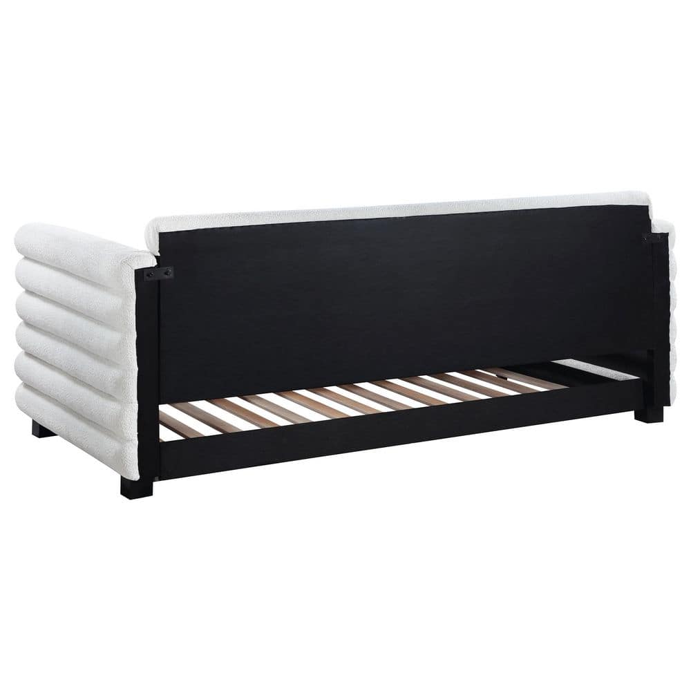 Patricia White Boucle Upholstered Twin Daybed with Pine Frame and Trundle