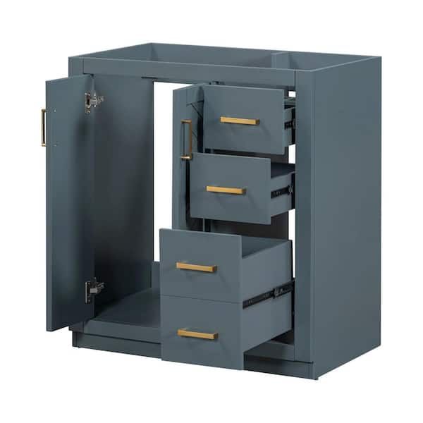 Aoibox 29.53 in. W x 17.16 in. D x 32.99 in. H Bath Vanity Cabinet without Top in Navy Blue with 3 Drawers & Soft Closing Doors