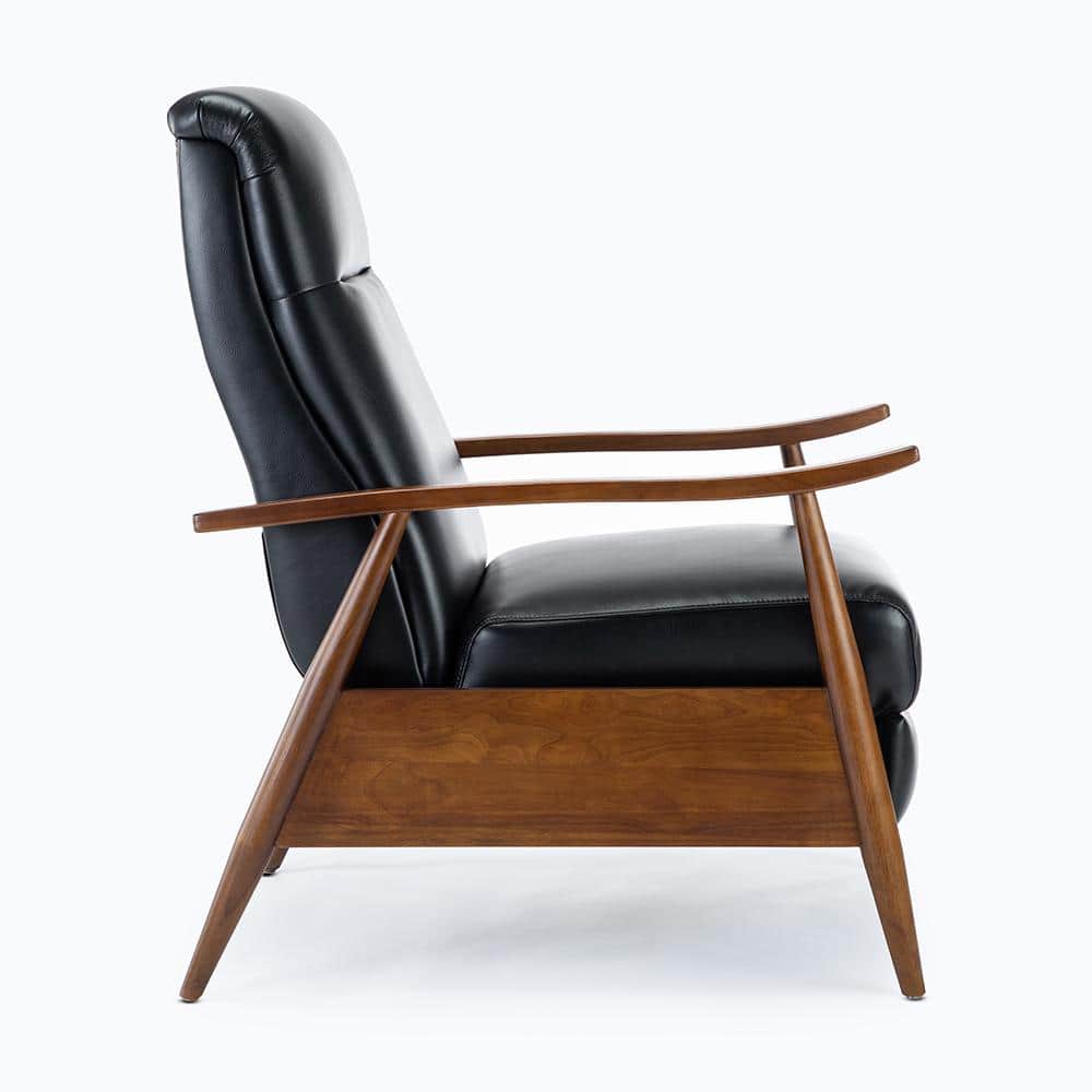 Mid-Century Modern Chestnut & Black Faux Leather Recliner