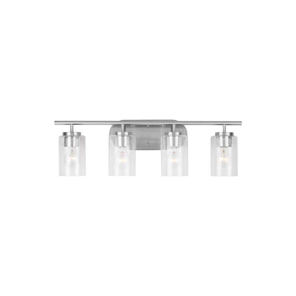 Oslo 27.5 in. 4-Light Brushed Nickel Contemporary Transitional Dimmable Bath Vanity Light with Clear Seeded Glass Shades price history on PriceWatchPro