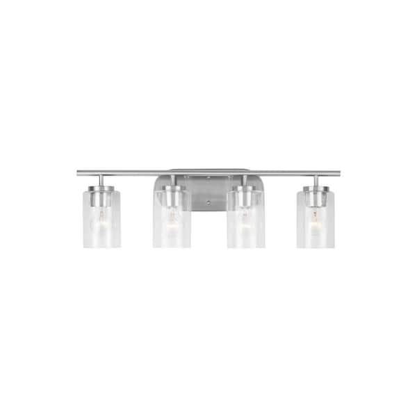 Generation Lighting Oslo 27.5 in. 4-Light Brushed Nickel Contemporary Transitional Dimmable Bath Vanity Light with Clear Seeded Glass Shades