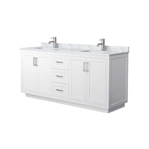 Miranda 72 in. W Double Bath Vanity in White with Marble Vanity Top in White Carrara with White Basins