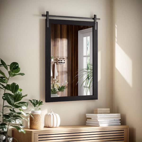 CLAVIE 22 in. W x 30 in. H Medium Rectangular Mirror Wood Framed Wall Mounted Mirrors Bathroom Vanity Mirror in Matte Black