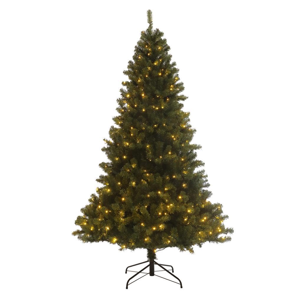 HOMEFUN 7.5 ft. Green Pre-Lit LED Fir Spruce Artificial Christmas Tree ...