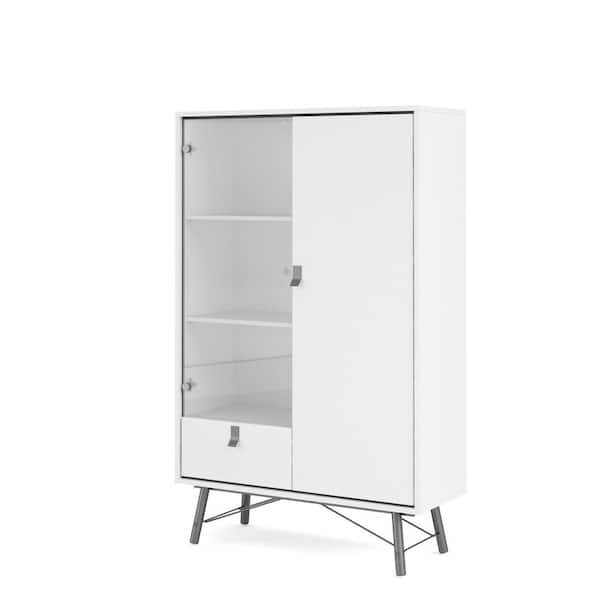 Tvilum Ry White Matte Black 1 Drawer, White Cabinet With Glass Doors And Drawers