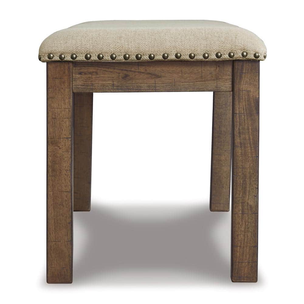 Nutmeg Brown Upholstered Bench with Nailhead Trim