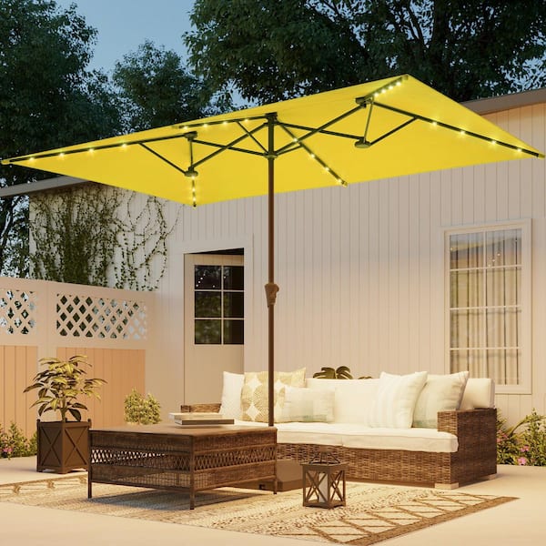 Sonkuki 11 x 7 ft. Steel Solar-powered Double-Sided Market Patio Umbrella with Canopy Outdoor Table Umbrella in Yellow