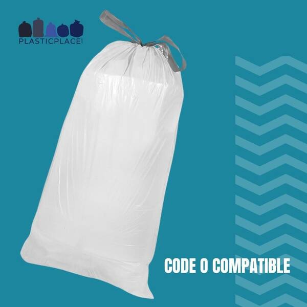 Plasticplace 16.5 in. x 18 in., 2.6 Gal. White Drawstring Trash Bags  Simplehuman Code R Compatible (200-Count 2-Pack) TRA270WH-2PK - The Home  Depot