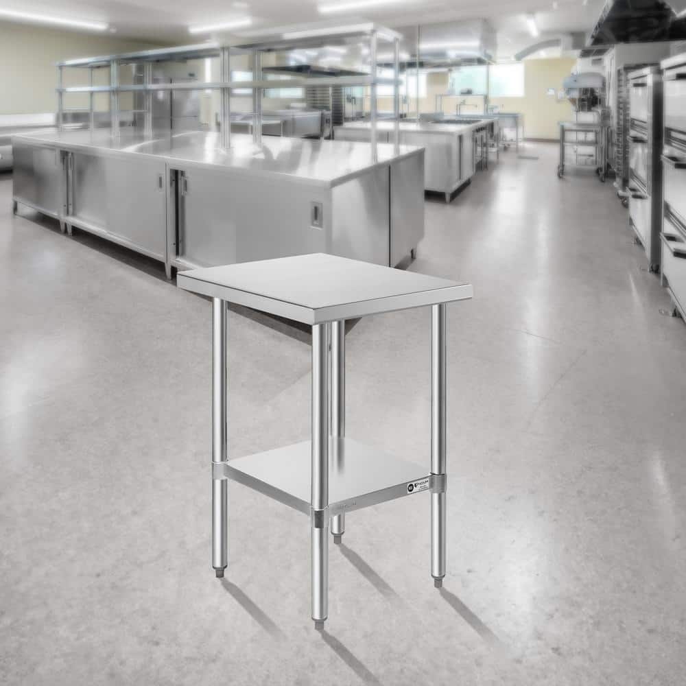 KUTLER Heavy Duty Stainless Steel Kitchen Prep Table with Adjustable Shelf