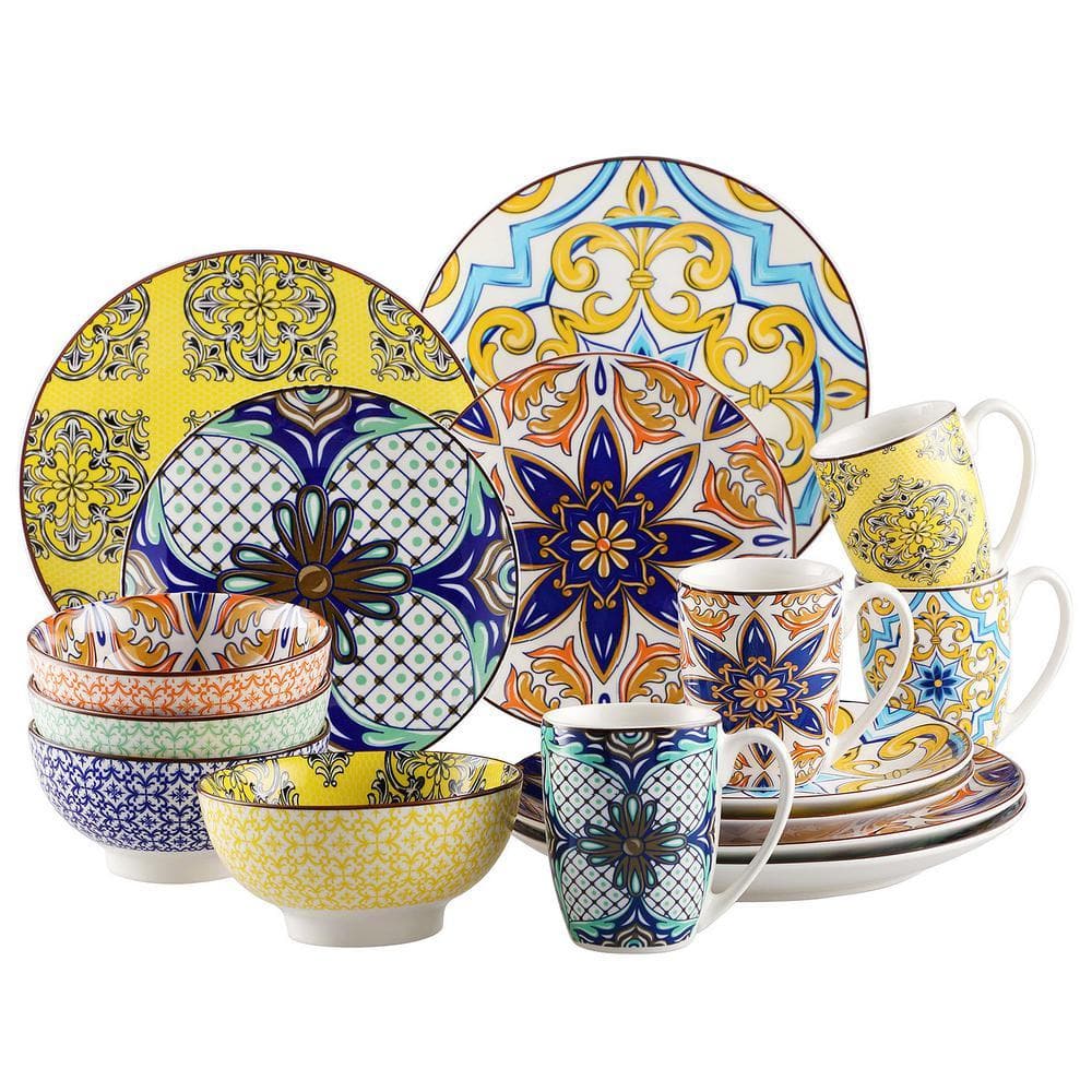 vancasso Jasmin 16-Piece Porcelain Multi-Colors Dinnerware Sets
