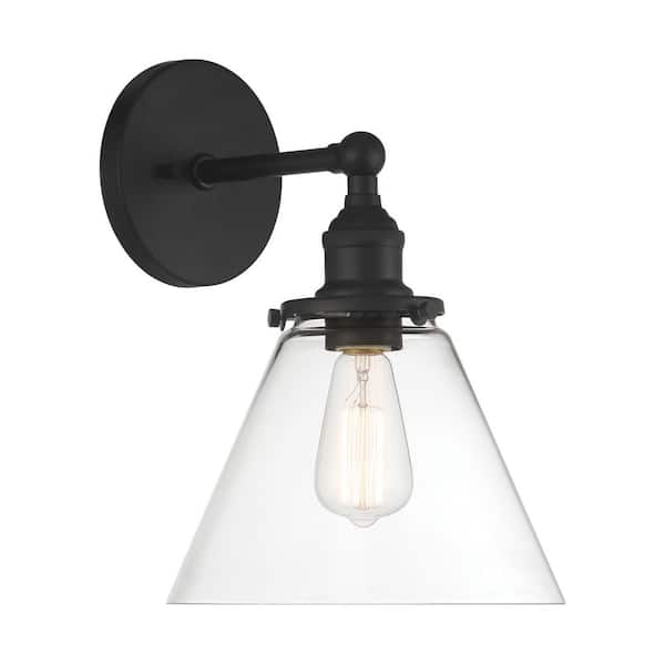 Minka Lavery Barwell 1-Light Coal Black Wall Sconce with Clear Glass Shade