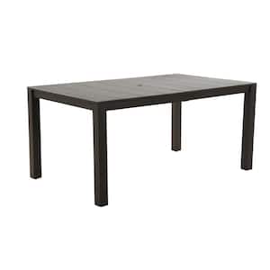 Rectangular Composite Outdoor Dining Table Woodgrain Top Patio Side Table with Adjustable Foot Pads
