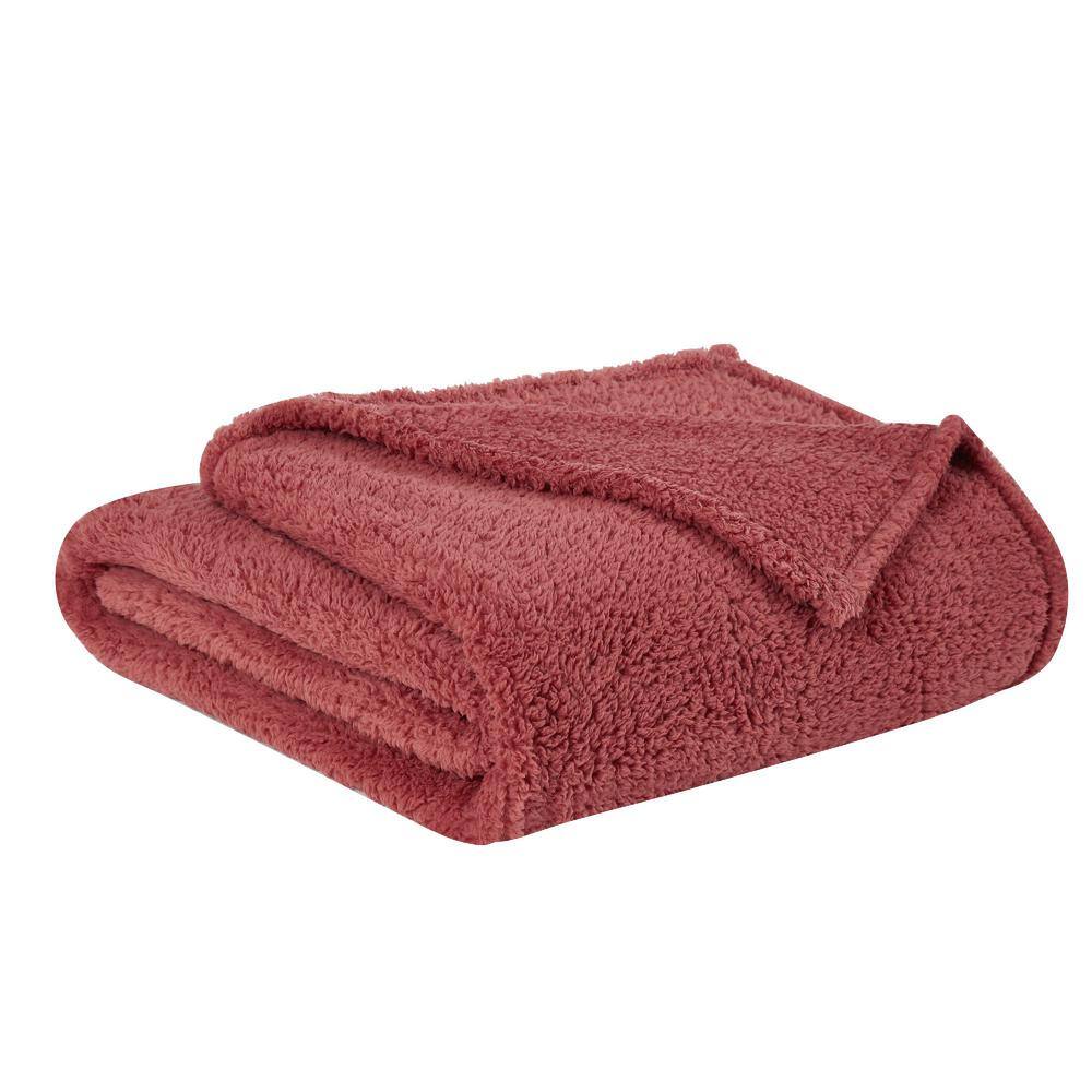 King Dusty Rose Faux Fur Sherpa Bed Blanket