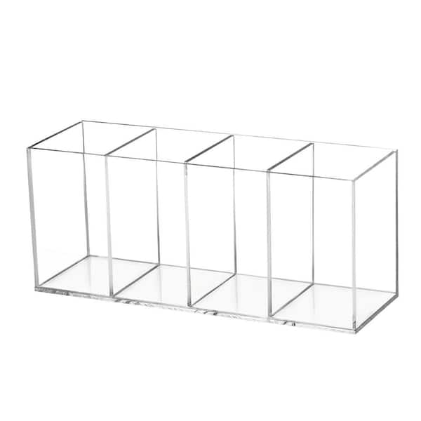 Acrylic Organizer with 4 Compartments with Silverware and Pen Holder for Offices, Bedroom, and Bathrooms, Clear (1-Pack)