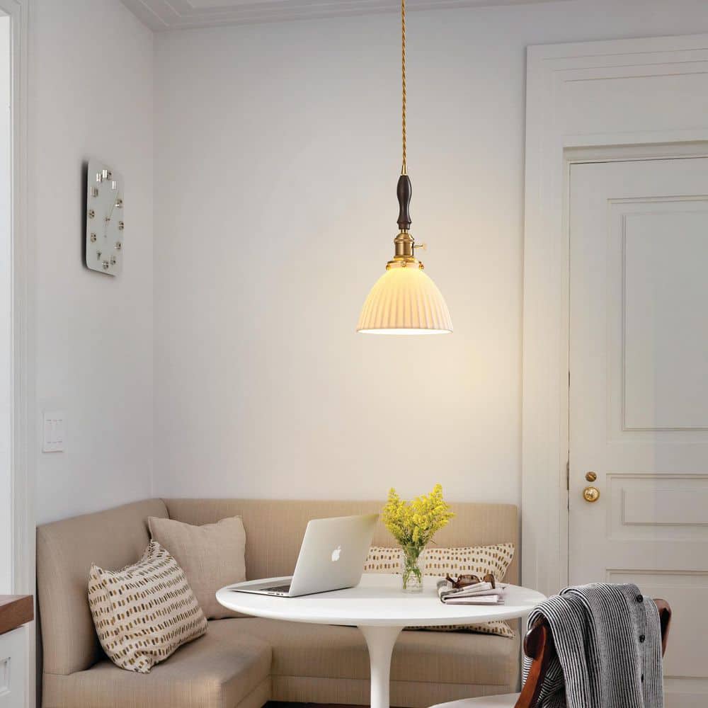 Home Lighting 60W 1Light White A1-Pack Modern Striped Ceramic Pendant Light Walnut Wood Hanging Light for Kitchen Island price history on PriceWatchPro