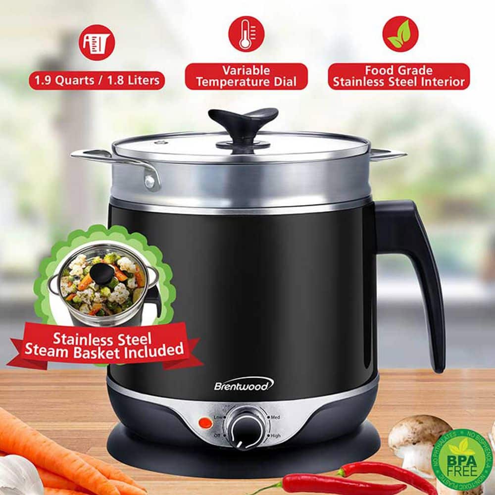 Brentwood 1.9 Quart Black Stainless Steel Electric Hot Pot Steamer