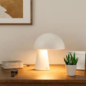 9. 5 in. White Contemporary Metal Mushroom Table Lamp with Dome Shade