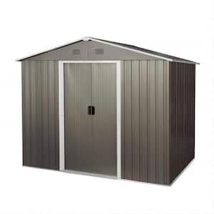 8 ft. x 6 ft. Outdoor Gray Metal Shed Storage with Floor Base(48 sq. ft.)