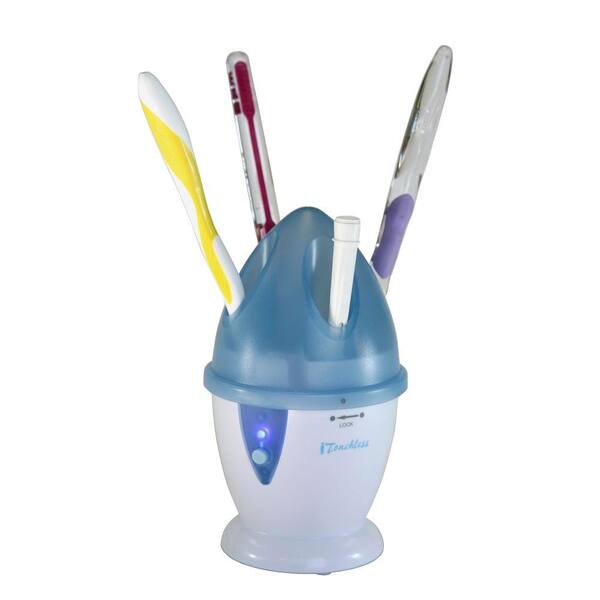 iTouchless Home UV Toothbrush Sanitizer and Holder in Translucent Blue/White