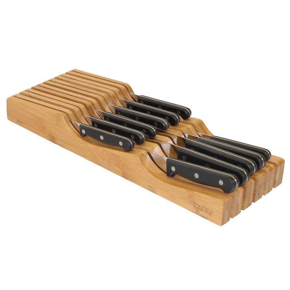 Oceanstar Bamboo In-Drawer Knife Organizer with Wavy Design