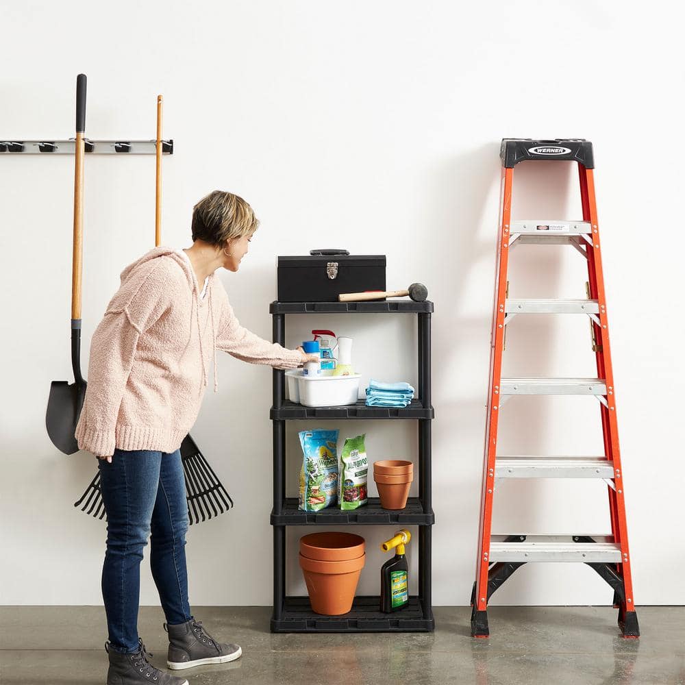 Versatile 24'' Black Plastic 4-Shelf Storage Organizer