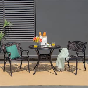 3-Piece Patio Dining Bistro Set Cast Aluminum Round Patio Table with Chairs