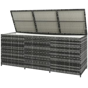 175 Gal. Gray Galvanized Steel Deck Box with Protective Inner Liner, Pneumatic Bar and All-Weather Hand-Woven PE Wicker