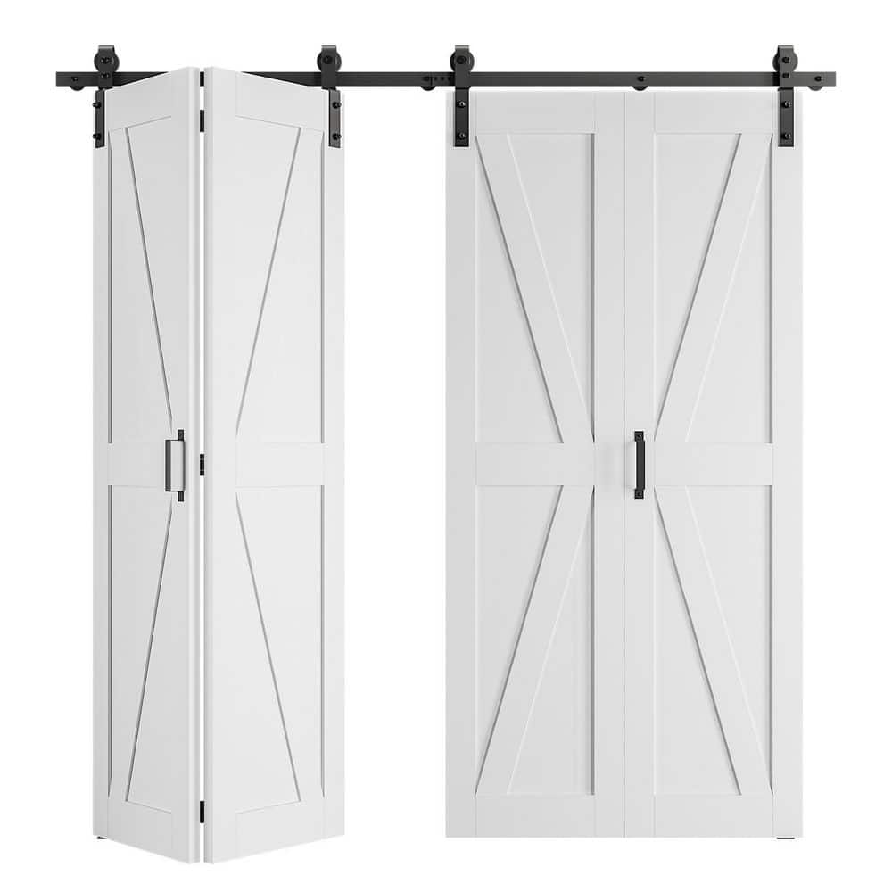 48 in. x 84 in. (Double 24 in.) K-shaped White Finished MDF Bi-Fold Sliding Barn Door with Hardware Kit price history on PriceWatchPro