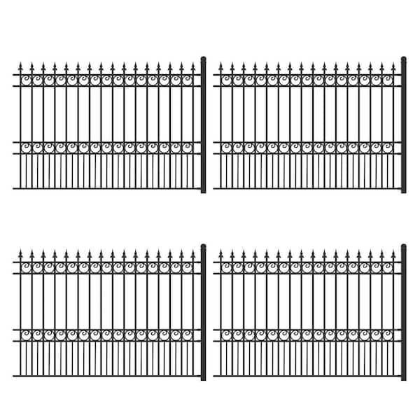 ALEKO Yard Garden Iron Wrought Steel Fence 8 ft. x 5 ft. Venice Style, (Set of 4) Panels