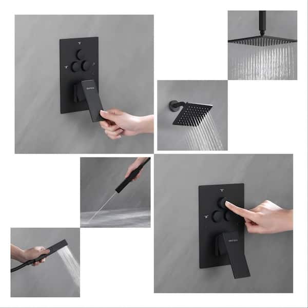 Luxury Single Handle 2-Spray Shower Faucet 1.8 GPM with High-Pressure Shower and Push Button Diverter in Matte Black